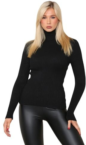 WICKEDFASHIONS123 Womens Office Formal Jumpers Polo Turtle Neck Wool Top Ribbed Sweater Ladies Outdoor Fashion Tunic Casual Wear Winter Warm Sweatshirts Knitted Jumper Tops (Black UK 12-14)