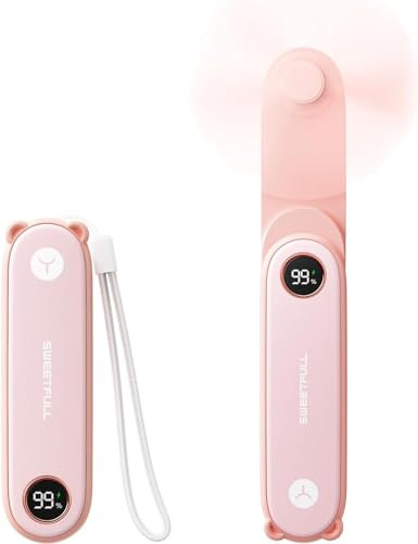 SWEETFULL Handventilator, Tragbarer Mini Ventilator leise, Kleiner Taschenventilator Mit 2 Geschwindigkeiten, USB Ventilatoren, Faltbarer für Büro, Outdoor (Rosa)