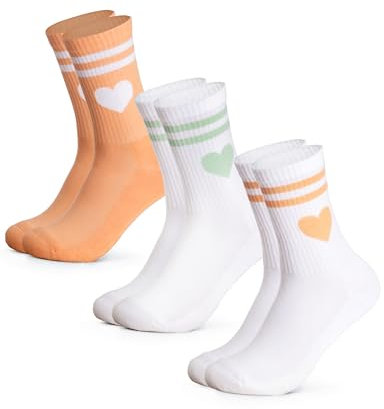 Occulto Damen Herz Tennis Socken 3er Pack (Modell: Venus), Sport Socken Grün Orange 39-42