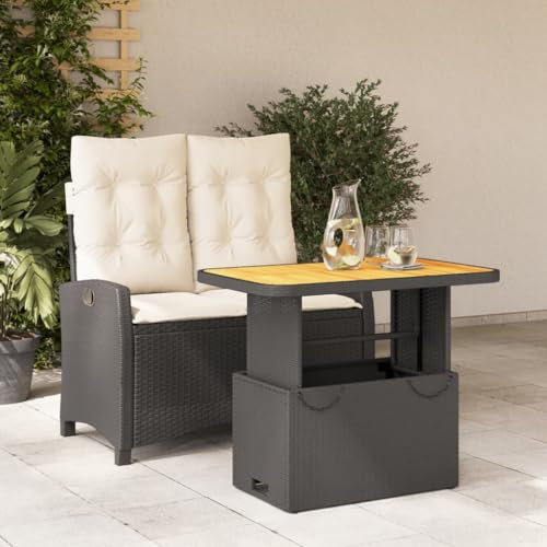 Tidyard 2-TLG. Garten Essgruppe mit Kissen Sitzgruppe Gartenmöbel Set Polyrattan Balkonset Balkonmöbel Terrassenmöbel Sitzgarnitur Gartenlounge Gartengarnitur Schwarz Poly Rattan