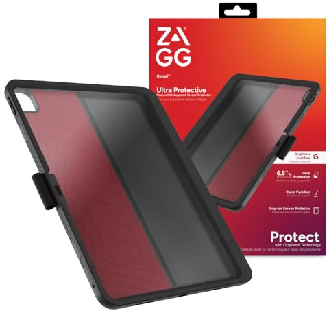 ZAGG Denali Graphen verstärkte Hülle mit integriertem Bildschirmschutz, Stifthalter und Standfuss für iPad Pro 11 [2024] [11-Inch], Zwei-Schichten Schutz, stossfeste Abdeckung Rückseite (Schwarz)