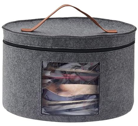 Hutschachtel Rund Mit Deckel 16.9 Zoll, Faltbarer Runder Hutbox Tragbarer Hutkoffer Rund, Dunkelgraue Filz Aufbewahrungsbox Für Die Organisation Im Kleiderschrank, Staubdicht & Geringes Gewicht