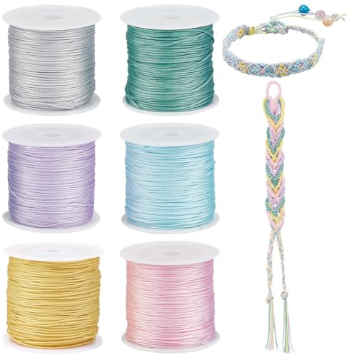 PH PandaHall 240m 0.8mm Nylon String für Armbänder, 6 Farben Geflochtenes Garn Chinesische Knüpfschnüre Armband String Thread für Schmuckherstellung Kumihimo Wrapping Supplies