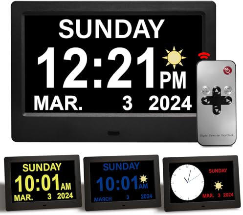 ACDOKE 7 Pouce LCD Horloge Numérique Calendrier avec Date Jour Et Heure Horloge Non-Abrégée Auto Dimming 8 Langues HD Display Rappel pour Alzheimer Les Personnes âgées et Les Enfants