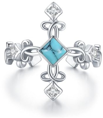 REDSUN Keltische Knoten Kreuz Ringe 925 Sterling Silber Türkis Ringe Einstellbar Offener Ring Keltische Anxiety Ring Türkis Schmuck Geschenk für Damen Herren Sohn Teenager Mädchen