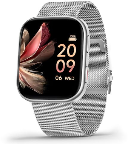 FITVII Health & Fitness Tracker (Answer/Make Calls), Smart Watch with 24/7 Heart Rate and Blood Pressure, Sleep Tracking Blood Oxygen Monitor, 120 Sport Mode Activity Tracker (Silver)