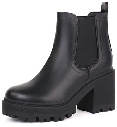 JABASIC Chelsea Boots Damen Stiefel Plateau Klassische Stiefeletten mit Absatz (36,Black)