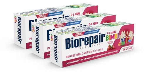 Biorepair, Zahnpasta für Kinder 0-6 Jahre, 3 Packungen, Biorepair Zahnpasta für Kinder ohne Fluorid Erdbeer-Geschmack, Anticarien, für gesundes Zahnfleisch, 50 ml