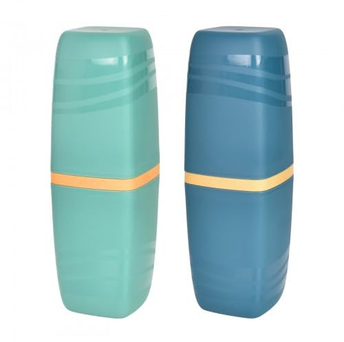 2 Pezzi Tazza per Spazzolino da Viaggio, Portaspazzolino Portatile Custodi, Porta Spazzolino e Dentifricio, Organizer per Spazzolino da Denti, per Campeggio Viaggi Escursioni Casa (blu + verde)