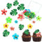 83 Pièces Autocollants En Papier Pour Gâteau, Papier Gaufré De Fleurs De Feuilles De Palmier, Feuilles De Tortue Décoratives, Décoration De Gâteau Sur Le Thème De La Jungle Hawaïenne