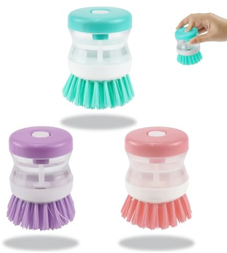 3 Pièces Brosse Vaisselle avec Reservoir, Easy Brush Vaisselle avec Distributeur de Liquide, Brosses de Cuisine, pour Nettoyer la Vaisselle, Les Eviers, Les Casseroles