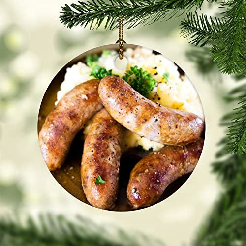 Weihnachtsbaumschmuck Wurst Wurst Personalisierte Wurst, Wurst Fast Food Bäcker Runde Keramik Ornament Premium Weihnachtsschmuck Andenken Christbaumschmuck Anhänger Für Party Hausdeko Holiday