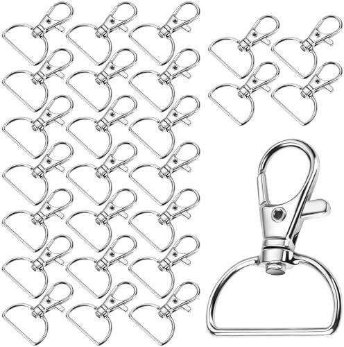 Karabiner Schlüsselanhänger Karabinerhaken Ringe 25 Stück D Ringen Schlüsselring Karabiner 25mm Makramee Zubehör Schlüsselkarabiner 360° Drehbarem für Bastelarbeiten DIY Rucksack Handtasche (Silber)