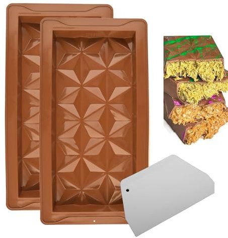 We Make 2 PCS Silicone Chocolate Moulds, Deep Diamond Chocolate Bar Molds, Large and Thick Candy Bar Mold Perfect for Home Kitchen Baking, Holiday Gifts, Wedding Parties, DIY and More