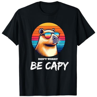 Retro Capybara Capy Lover Apparel - Unisex Erwachsene T-Shirt - Schwarz - S - U-Ausschnitt - Cartoon - Retro - Klassisch - Tierhumor, Retro-Stil, Entspanntes Design, Hochwertige Verarbeitung