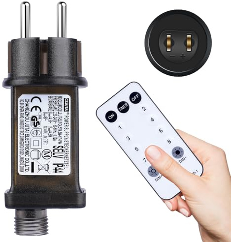 StarryEver 4.5V 0.12A EU-Stecker für 8 Modi Lichterkette, EU-Adapter Netzteil mit Fernbedienung und Timer, IP44 Wasserdicht Transformator für Lichterkette Einfarbige Lichterkette aus Hanfseil