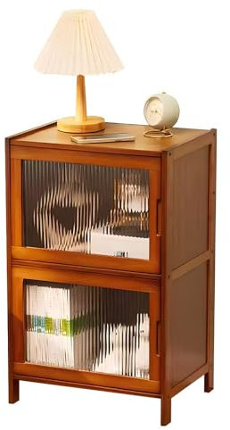 Table de chevet en bambou avec rangement pour chambre à coucher, salon, table d'appoint moderne, économie d'espace, assemblage facile, petits espaces, étagère de rangement, finition naturelle/noyer