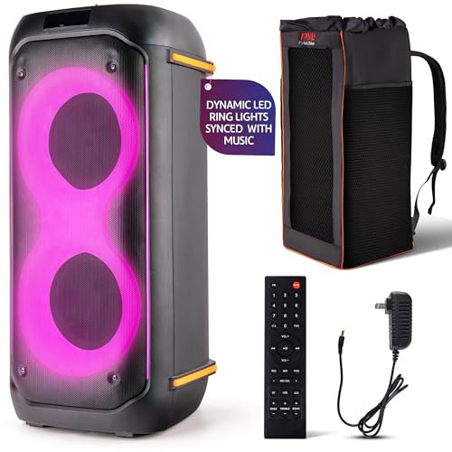 Pyle Bluetooth-Party-Lautsprecher 160W, Karaoke-System mit 2X 6,5, Mikrofon, Akku, USB/SD/FM/TWS, Partylichter & Tasche, 30x30x67 cm