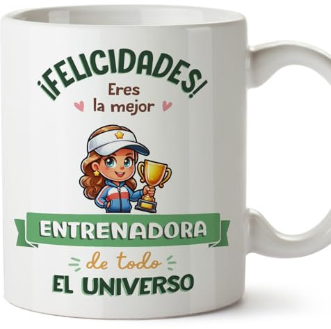MUGFFINS Tazas para ENTRENADORA mujer - En Español - Mejor Universo Trofeo - 11 oz / 330 ml - Regalo original y divertido