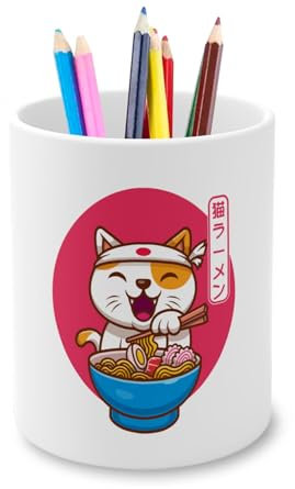 Fabulous Pot à Crayon en Céramique - Neko Ramen Japon Chat Illustration Design Japan Anime - 325 ml