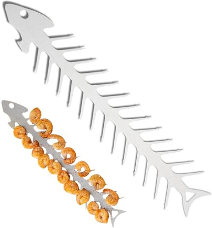 KASESSS Stainless Steel Fish Bone Shaped Skewers, BBQ Skewers, Bottle Opener, Perfect for Meat, Vegetables, Gifts