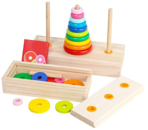 Masyrt Turm von Hanoi, 10 Ringe, Holzturm von Hanoi, Logik-Puzzle, Denkaufgabe – Lernspielzeug aus Holz mit Aufbewahrungsbox für die Intellektuelle Entwicklung des Kindes (Große