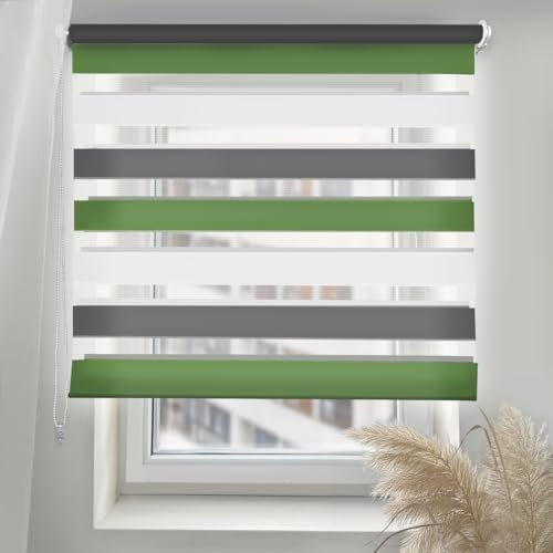 Home-Vision® DuoRollo Schrauben, Doppelrollo mit Bohren zum Anschrauben, Rollos für Fenster und Türen (Weiß-Grau-Grün, B140 x H150 cm)