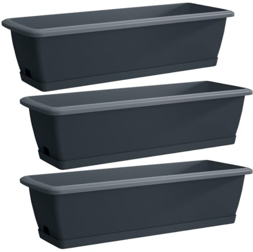 DTU24 3X Blumenkästen für Balkon, Balkonkasten Blumentopf, 3 Stück (60 cm, Anthrazit, 3 Pack)