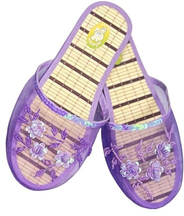 Pantoufles chinoises pour femmes, chaussons tricotés chinois respirants rafraîchissants pour femmes, Purple B, 39 EU