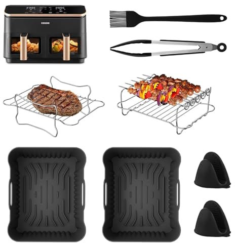 LUOJINYI Accessori Friggitrice ad Aria per Friggitrice ad aria COSORI 8,5L Dual Zone XXL (CAF-R901-AEU), Teglia per Friggitrice ad Aria, Inserti Riutilizzabili Antiaderenti, Facili da Pulire