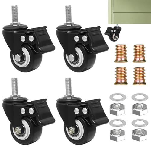 TESSTSY 4 Stück Möbelrollen mit Bremse, M10 x 25mm Lenkrollen für Möbel