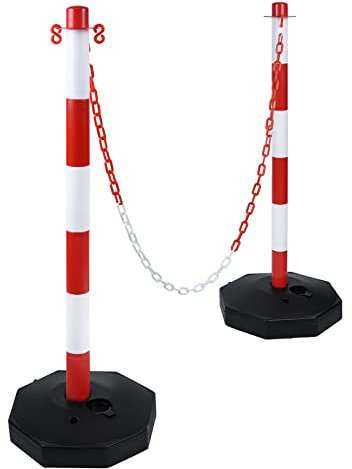 VANCHEMO 2 Stück Absperrpfosten mit Kette, Kettenpfosten aus Kunststoff, Sperrpfosten, Kettenständer Poller, Absperrkette mit Standfuß, 82 x 28 x 28cm, für die Verkehrskontrolle oder Warnung