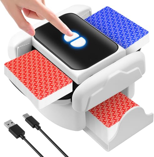 Kartenmischmaschine Elektrische, Automatischer Mischmaschine Karten für 1–2 Decks, One-Press Auto & Manueller Wiederaufladbar 2000mAh, für Poker UNO Poker, Texas Hold Em, Blackjack