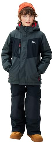 SMONTY Kids Ski Suit Girls Boys Snowsuits Winter Ski Jacket & Bib Pants Set Snowboard Waterproof Windproof Warm Coat(10-12 Years,Grey)
