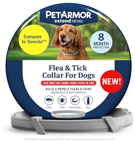 PetArmor Extend Large Dog Flea and Tick Treatment & Prevention, Collar for Large Dogs Above 18 lbs., 8 Months of Protection, Odorless & Non-Greasy, Waterproof, Kills Fleas, Ticks, and Larvae, 1 Count