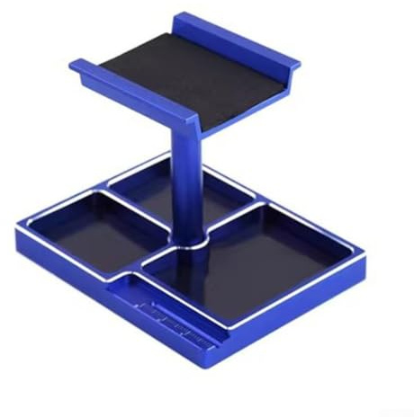 Jotekonoby Multifunktionale RC-Auto-Werkbank mit magnetischer Schraubenablage, Reparaturstation aus Aluminiumlegierung für 1/18 1/24 RC-Fahrzeuge, 360 Grad drehbar (dunkelblau)