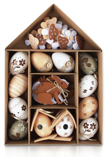 CIYIN 12 Pezzi Uova di Pasqua da Appendere, Appese Uova di Pasqua in Plastica, Decorazioni Pasquali Bianche e Marroni per Albero di Pasqua, Regali Pasqua, Riempire Cestini e Caccia di Pasqua