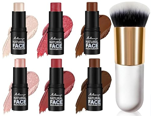 6 Stück Teiliges Creme Konturstift Make up Sets, Highlighter Blush Stick mit Pinsel, Bronzer Contour, Makeup Schimmernder Highlighter Stift Für Das Gesicht, Langanhaltende Wasserdichte
