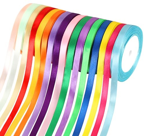 Zocipro Nastro in Raso 16 Colori 10mm x 22M, Nastri Colorati per Fai da Te | con 10 M Corda di Canapa, Nastro Regalo per Matrimonio e Confezioni