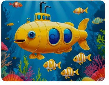 Cartoon Ocean U-Boot Mauspad, 28 x 22 cm, rechteckiges Gaming-Mauspad, Schreibtischunterlage mit Gummiunterseite, Schreibtischunterlage für Büro und Zuhause