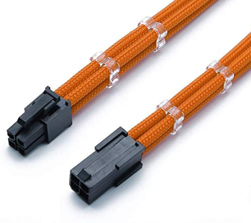 Shakmods 4 Pin ATX CPU Motherboard Sleeved Extension Cable 30cm + 2 Cable Combs (Orange)