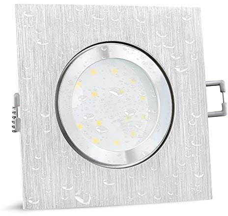 SSC-LUXon QW-2 LED Decken Einbaustrahler flach 230V eckig Alu gebürstet IP44 inkl. fourSTEP Dim dimmbar ohne Dimmer mit 4W warmweiß