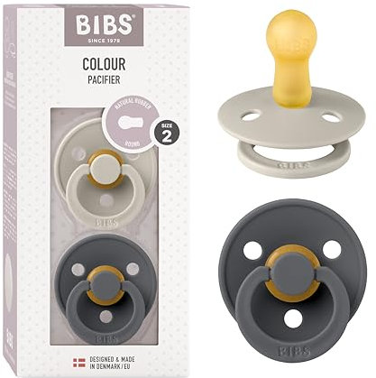 BIBS Colour Schnuller 2er-Pack, BPA-frei, Kirschform Nippel. Naturkautschuk/Latex, Hergestellt in Dänemark. Größe 2 | 6+ Monate | 2-Pack, Sand/Iron