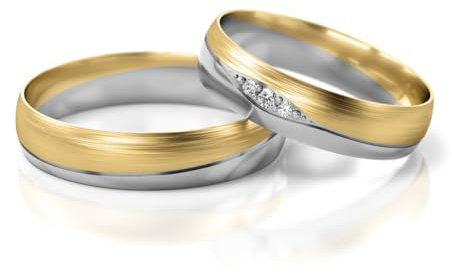 JC Gold Trauringe - Gelbgold Weißgold Eheringe Bicolor inklusive Steine und Gravur im Paarpreis PL275 (8 Karat (333) Bicolor)