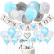 JOYMEMO Babyparty Deko Junge - It's A Boy Girlande，Elefant Kuchendeckel Blau und Grey，Konfetti Luftballons，Blumenpuscheln für Taufe Geburtstag Baby Shower