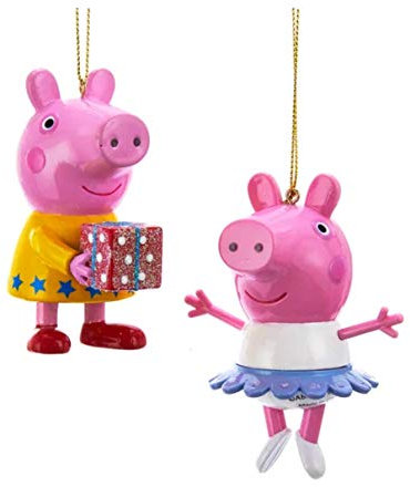 Kurt Adler - 2 Peppa Pig Ballerina Weihnachtsbaumschmuck aus Kunststoff für Weihnachten