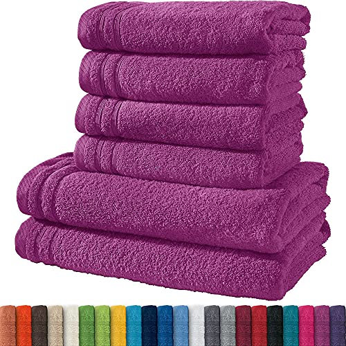 Erwin Müller Handtuchset, Frottierset Heidelberg 6-TLG. 100% Baumwolle Fuchsia - leichte Qualität, saugstark, schnelltrocknend, kompakt - ideal für Sport, Strand, Reisen