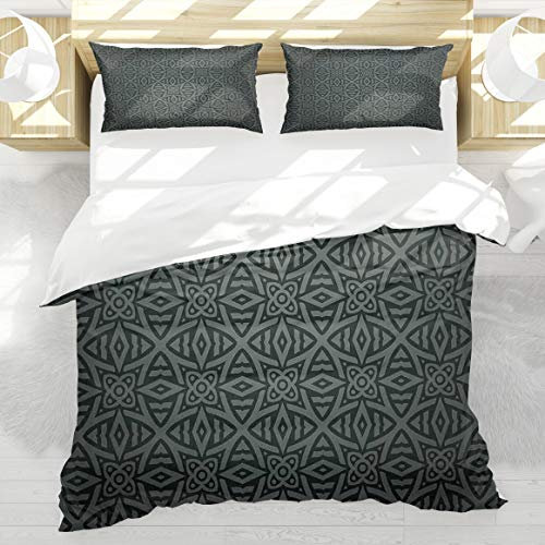 BEDNRY Juego de Ropa de Cama,Ornamento Folklórico Medieval Gris Oscuro Patrón Celta Estilo Vintage Círculos Florales Abstractos,1 Funda Nórdica 200x200cm y 2 Funda de Almohada