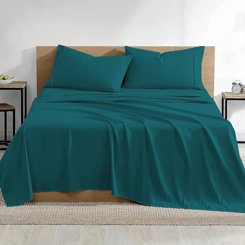 Bluemoon Homes Bettlaken für King-Size-Betten mit tiefen Taschen, Fadenzahl 800, 100% ägyptische Baumwolle, extra lang, passend für Matratzen bis zu 40,6 cm, Satingewebe, weiche Baumwolle, Blaugrün