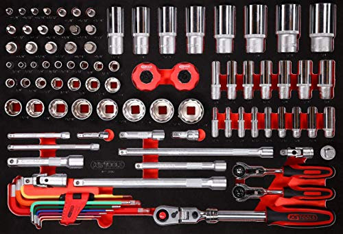 KS Tools 811.0092 1/4'' + 3/8'' + 1/2'' Steckschlüssel-Satz in Schaumstoffeinlage, 92-tlg, Zoll